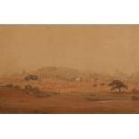 Circle of John Constable (1776-1837) British. Harrow on the Hill, Watercolour, Inscribed Verso, 9" x