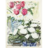 Kay Gallwey. 'Red Tulips and Daisies', Mixed Media, Signed and Dated '89, 30" x 22".