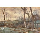 J. M. Machin. 'At Kingsbury', Landscape with Chicken and Cottage Beyond, Watercolour, Signed,