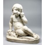 Edward George Papworth Jr. (1832-1927) British, A Carved White Marble of a young child holding a