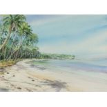 20th Century. A View of a Palm Tree Lined Beach, Watercolour, Indistinctly Signed and Dated '89, 8.