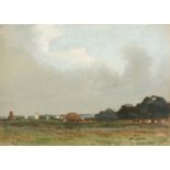Albert Ernest Bottomley (1873-1950) British. 'Nr Ludlam', A Harvesting Scene, Mixed Media, Signed