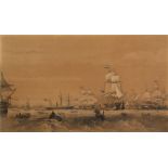 Oswald Walters Brierly (1817-1894) British. The Fleet Provisioning at Sea, Lithograph, 13.5" x 22.