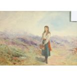 Circle of F. W. Topham (1808-1877). Girl on a Moorland Path, Watercolour, 7" x 9.5".