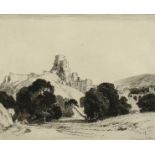 Niels Moeller Lund (1863-1916) Danish. 'Corfe Castle', Etching, Signed and Titled in Pencil, 6" x