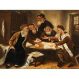 19th Century European School. A Scene of Jewish Scribes in Disagreement, Oil on Panel, Signed