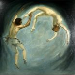 Maro Caffaro-Rore (1910-2001) Italian. Two Figures in a Swirling Sky, Oil on Canvas, Signed and