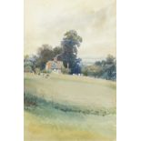 Victor Corden (1860-1939) British. Cattle before a Cottage, Watercolour, Signed, 9.5" x 6.5".