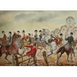 W. Owen Ward (British). A Comical Scene of a Riding Party, Watercolour, Signed, 22" x 30".