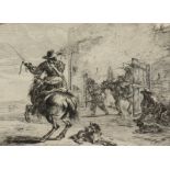 Dirk Stoop (1610-1681) Dutch. A Pair of Engravings with Scenes of Figures on Horseback, 5.5" x 7.5",