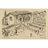 20th Century French School. A Harvesting Scene and a Scene of Drying Material, Lithograph,