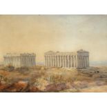 19th Century, Classical Ruins at Sunset, Watercolour, 9" x 12.5".