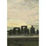 Modern British School. Stonehenge at Sunrise, Oil on Board, 12.5" x 8.5".