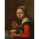 18th Century Dutch School. Portrait of a Girl, Oil on Oak Panel, 7.5" x 6".