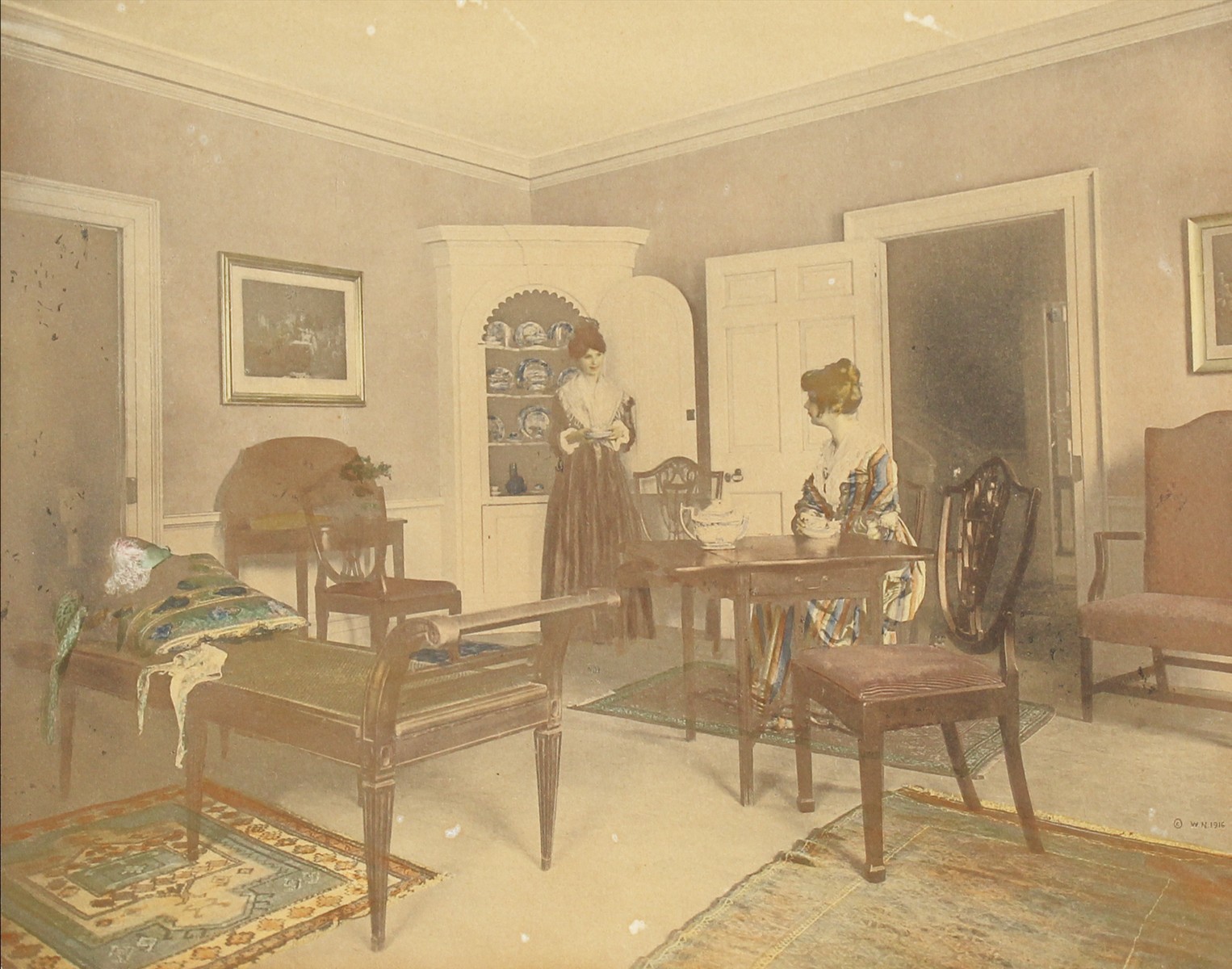 Wallace Nutting. Interior Scenes, Tinted Prints, Signed in Ink, (3) Unframed.