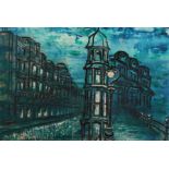 Manner of Bernard Buffet. Street Scene at Night, Watercolour, Unframed, 20" x 30".