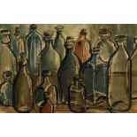 Roger Hill (19th - 20th Century) British. "Bottles", Watercolour and Ink, Inscribed on a label on