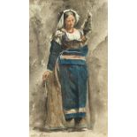 19th Century European School. A Lady in Traditional Costume, Watercolour, Signed Indistinctly, 10" x