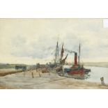 20th Century English School. A Quayside View with Boats, Watercolour, Indistinctly Signed and