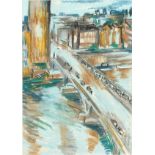 20th Century. A View of Westminster Bridge, Pastel, Indistinctly Signed, 15" x 11".