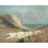 Oscar Ricciardi (1864-1935) Italian. Village of Capri, Oil on Card, Signed, 10.5" x 13".