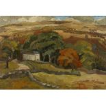 20th Century English School. 'Farm Under the Hill II', Oil on Board, Indistinctly Signed, Titled
