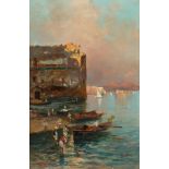 Oscar Ricciardi (1864-1935) Italian. Small Fishing Boats in an Italian Port, Oil on Panel, Signed,