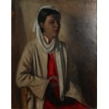 20th Century School. Portrait of an Elegant Lady in a Head Scarf, Oil on Canvas, Indistinctly