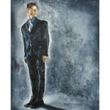 Rossano Poleti, Circa 2000. Portrait of a Man in a Suit, Acrylic on Canvas, Inscribed Verso, 30" x