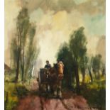 Henri Joseph Pauwels (1903-1983) Belgian. Horse and Cart in a Country Lane, Oil on Canvas, Signed,