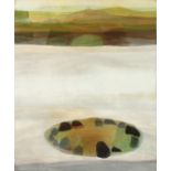 Miriam Solly, Circa 1991. 'Mynydd Mynyllod', A Mountainous Landscape over Water, 24" x 19.5".