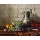 E. P. Moleveld (b.1946) Dutch. A Still Life of a Pewter Tankard and Fruit, Oil on Canvas, Signed,