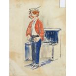 Circle of Jan Van Heel. A Study of a Clown Playing an Accordion, Watercolour, Inscribed Verso, 12" x