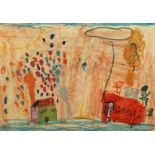 Contemporary School. A Na ve Study of Children at Play, Wax Crayon on Paper Laid Down, Inscribed