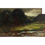 Dixon (English School 20th Century). 'The Tyne at Bardon Tower', Oil on Panel, Signed, 5.5" x 8.5".