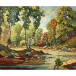 M Luce (Early 20th Century) French. River Landscape, Oil on Canvas, Signed, 20" x 24".