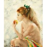 Igor Talwinski (1907-1983) Polish. Study of a Female Nude Eating an Apple, Oil on Canvas, Signed,