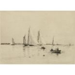 Rowland Langmaid (1897-1956) British. 'Yachts Racing, Cowes', Etching, Signed in Pencil, 5.5" x 7.