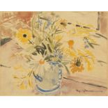 Reg Gammon (1894-1997) British. 'Summer Flowers', Watercolour, Signed, Inscribed on a label on the