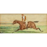 19th Century English School. A Racehorse and Jockey on the Gallops, Watercolour, 3.5" x 8".