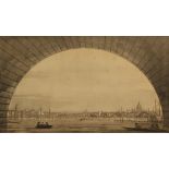 After Canaletto. London - The City Seen Through the Arch of Westminster Bridge, 11" x 18".