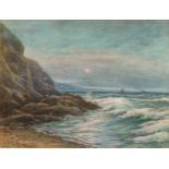 George Henry Jenkins (1843-1914) British. Coastal Scene at Sunset, Watercolour, Signed, 11" x 14.