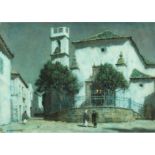 Albert Moulton Foweraker (1873-1942) British. 'Moonlight, San Roque' with Figures in a Street,