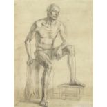 20th Century Russian School. A Study of a Seated Male Figure, Charcoal, 21" x 15".