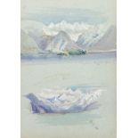 Follower of John Ruskin. Italian Lakes with Mountains, Watercolour, Inscribed in Pencil, 10" x 7".