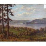 John Randolph. A Moorland Scene with Lake and Hills Beyond, Oil on Board, Signed, 12" x 15".