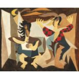 Mid 20th Century School. An Abstract Scene of Dancing Figures, Oil on Canvas, 16" x 20".