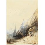 Louis Joseph Legall-Dutertre (b.1796) French. Moored Boats before a Cliff Face, Watercolour, Signed,