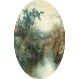 William Widgery (1822-1893). A River Landscape, Watercolour, Oval, 17" x 11".