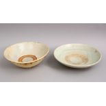 A GOOD PAIR OF EARLY CHINESE POTTERY BOWLS, 14 & 15cm